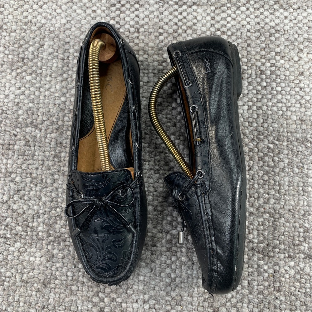 b.o.c. Loafers Womens 8.5 Black Floral Embossed Tooled Driving Moccasins C63133